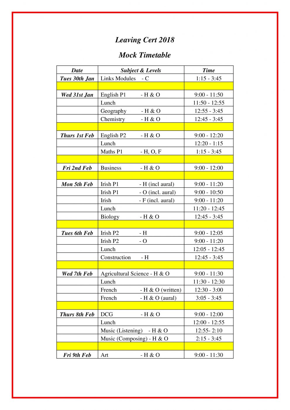 Mock exams timetables - SJCC